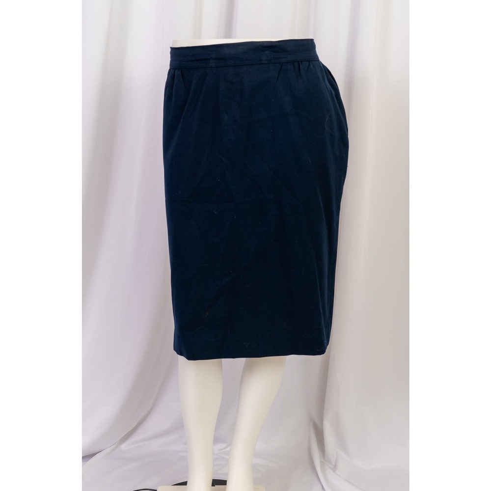 Hawksley & Wight Skirt Size 16 Navy Blue Pencil 100% Wool Pleated Lined H&W